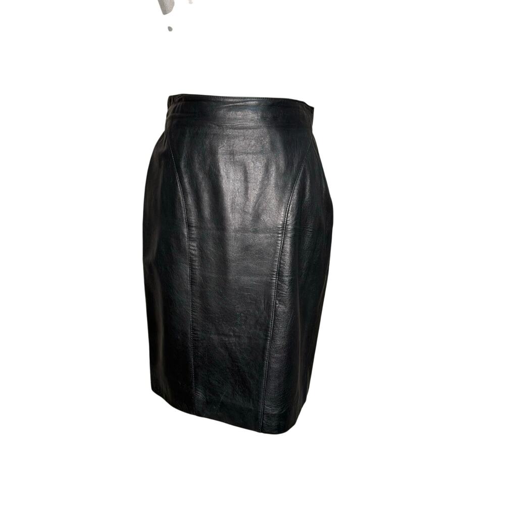 Vintage Casual Corner Black Leather Pencil Skirt Size 6 Lined Made in Korea